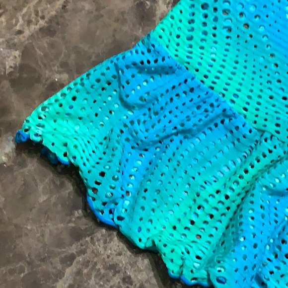 SO Swimsuit Coverup Blue and Green Net Design Sz 7 - Picture 3 of 8
